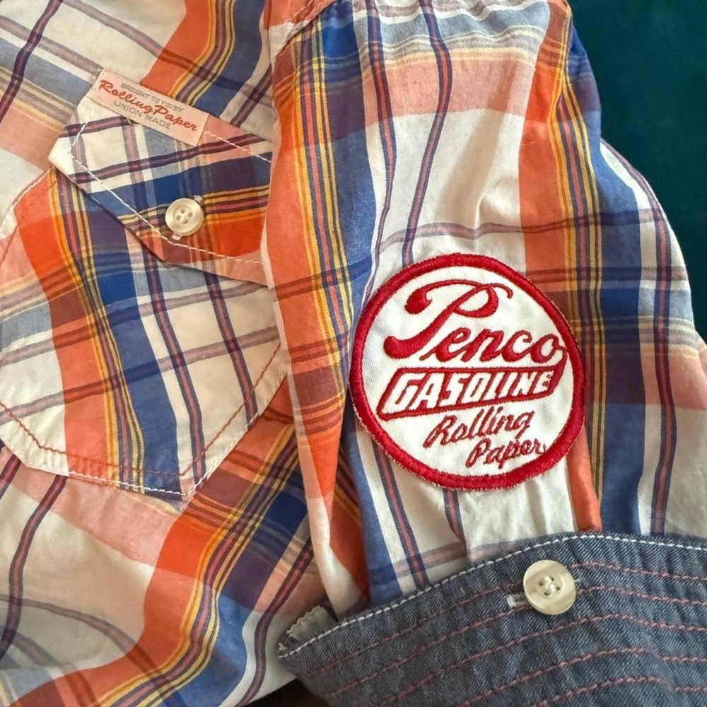 Rolling Paper Brand Plaid Workwear‎ Button-Up Shirt Y2K Retro Western - Picture 3 of 8